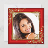 Quinceanera 15e Red Gold White Pearl Tiara Foto Kaart (Achterkant)