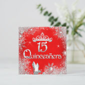 Quinceanera 15e Red Silver Snowflakes Party 2 Kaart (Staand voorkant)