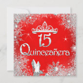 Quinceanera 15e Red Silver Snowflakes Party 2 Kaart (Voorkant)