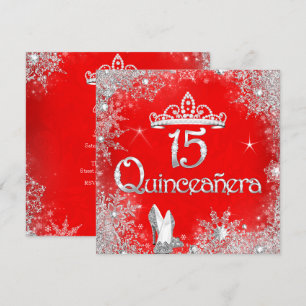 Quinceanera 15e Rood Zilveren Sneeuwvlokken Feest Kaart