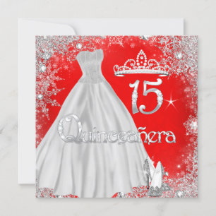 Quinceanera 15e Rood Zilveren Sneeuwvlokken Feestj Kaart