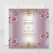 Quinceanera 15e roze bloemen Gold Tiara Kaart (Achterkant)