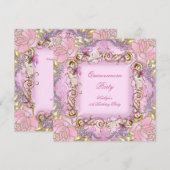 Quinceanera 15e Roze Damask Gold Floral Kaart (Voorkant / Achterkant)