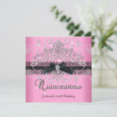 Quinceanera 15e roze gelul Tiara Black Bow Kaart (Staand voorkant)
