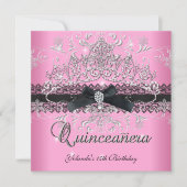 Quinceanera 15e roze gelul Tiara Black Bow Kaart (Voorkant)