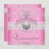 Quinceanera 15e roze glitter Tiara Lace Heart Kaart (Voorkant / Achterkant)