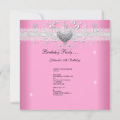 Quinceanera 15e roze glitter Tiara Lace Heart Kaart (Achterkant)