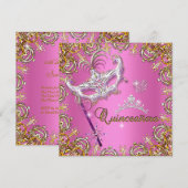 Quinceanera 15e roze Masquerade Party Gold Kaart (Voorkant / Achterkant)