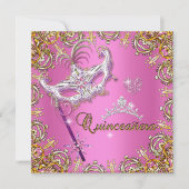 Quinceanera 15e roze Masquerade Party Gold Kaart (Voorkant)