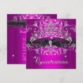 Quinceanera 15e Roze Paars Glitter Tiara Black Kaart (Voorkant / Achterkant)
