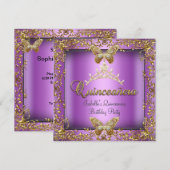 Quinceañera 15e roze Paarse goudvlinder Kaart (Voorkant / Achterkant)