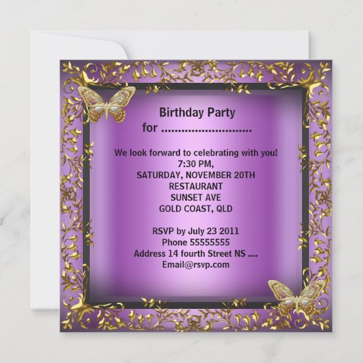 Quinceañera 15e roze Paarse goudvlinder Kaart (Achterkant)