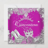 Quinceanera 15e roze roze Silver Masker Tiara Kaart (Voorkant)