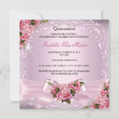 Quinceanera 15e  roze rozen Tiara Birthday Kaart (Achterkant)