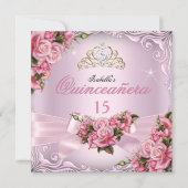 Quinceanera 15e  roze rozen Tiara Birthday Kaart (Voorkant)