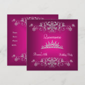 Quinceanera 15e roze Silver Diamond Tiara Kaart (Voorkant / Achterkant)