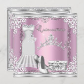 Quinceanera 15e roze Silver Diamond Tiara Kaart (Voorkant / Achterkant)