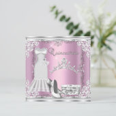 Quinceanera 15e roze Silver Diamond Tiara Kaart (Staand voorkant)