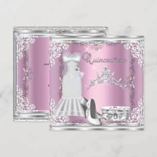 Quinceanera 15e roze Silver Diamond Tiara Kaart