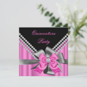 Quinceanera 15e roze zilver grijze Bow Diamonds 2 Kaart (Staand voorkant)