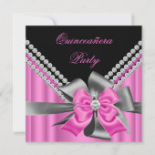 Quinceanera 15e roze zilver grijze Bow Diamonds 2 Kaart (Voorkant)