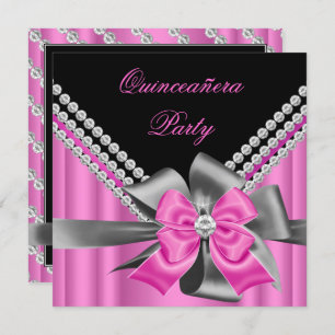 Quinceanera 15e roze zilver grijze Bow Diamonds 2 Kaart