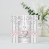 Quinceanera 15e Roze Zilver Hart Diamanten 2 Kaart (Staand voorkant)