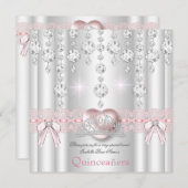 Quinceanera 15e roze zilver hartdiamant 2 kaart (Voorkant / Achterkant)