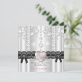 Quinceanera 15e roze zilver hartdiamant kaart (Staand voorkant)