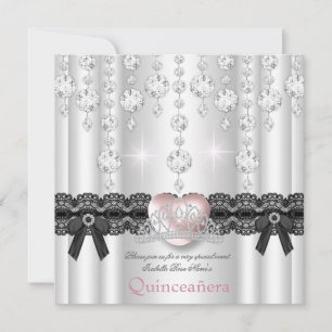Quinceanera 15e Roze Zilveren Hart Diamanten Kaart