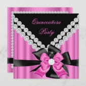 Quinceanera 15e roze zilverzwarte Ruitdiamant Kaart (Voorkant / Achterkant)