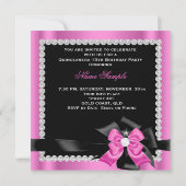 Quinceanera 15e roze zilverzwarte Ruitdiamant Kaart (Achterkant)