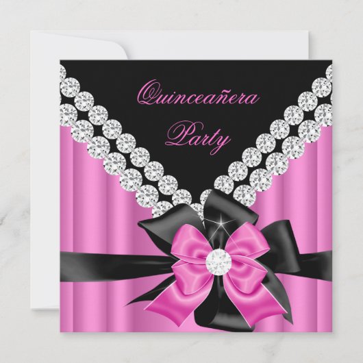 Quinceanera 15e roze zilverzwarte Ruitdiamant Kaart (Voorkant)
