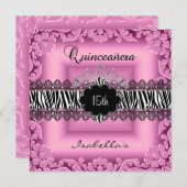 Quinceanera 15e roze zwarte witte Zebra Kaart (Voorkant / Achterkant)