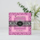 Quinceanera 15e roze zwarte witte Zebra Kaart (Staand voorkant)