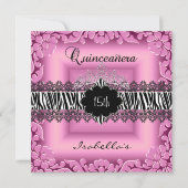Quinceanera 15e roze zwarte witte Zebra Kaart (Voorkant)