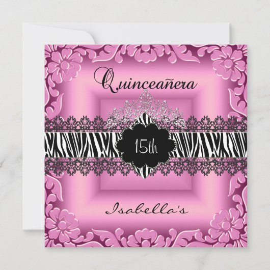 Quinceanera 15e roze zwarte witte Zebra Kaart (Voorkant)