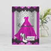 Quinceanera 15e roze zwarte zilver Diamond Tiara Kaart (Staand voorkant)