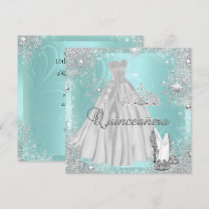 Quinceanera 15e Teal Zilver Verjaardagsfeest Kaart