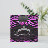 Quinceanera 15e Tiara Hot Pink Black Zebra Jurk Kaart (Staand voorkant)