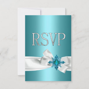 Quinceanera 15e Turquoise Zilver Wit Boog RSVP Kaart