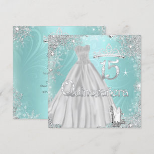 Quinceanera 15e Turquoise Zilveren Sneeuwvlokken F Kaart