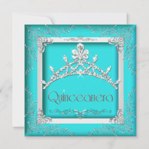 Quinceanera 15e turquoise zilveren tiara 15 feest kaart