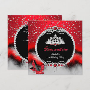 Quinceanera 15e Veer Rood Parel Glamour Hakken Kaart