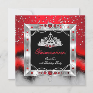 Quinceanera 15e Veer Rood Parel Glamour Kaart