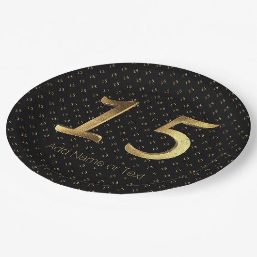 Quinceanera 15e verjaardag 15e Jubileum Gold Papieren Bordje (Gekanteld)