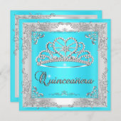 Quinceanera 15e verjaardag Aqua Blue Silver Tiara Kaart (Voorkant / Achterkant)