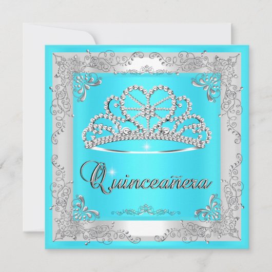 Quinceanera 15e verjaardag Aqua Blue Silver Tiara Kaart (Voorkant)