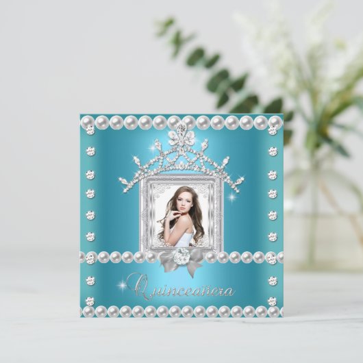 Quinceanera 15e verjaardag Blauwgroen Blauw Kaart (Staand voorkant)