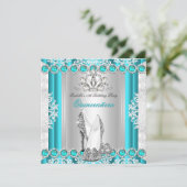 Quinceanera 15e verjaardag Blauwgroen blauwe hakke Kaart (Staand voorkant)